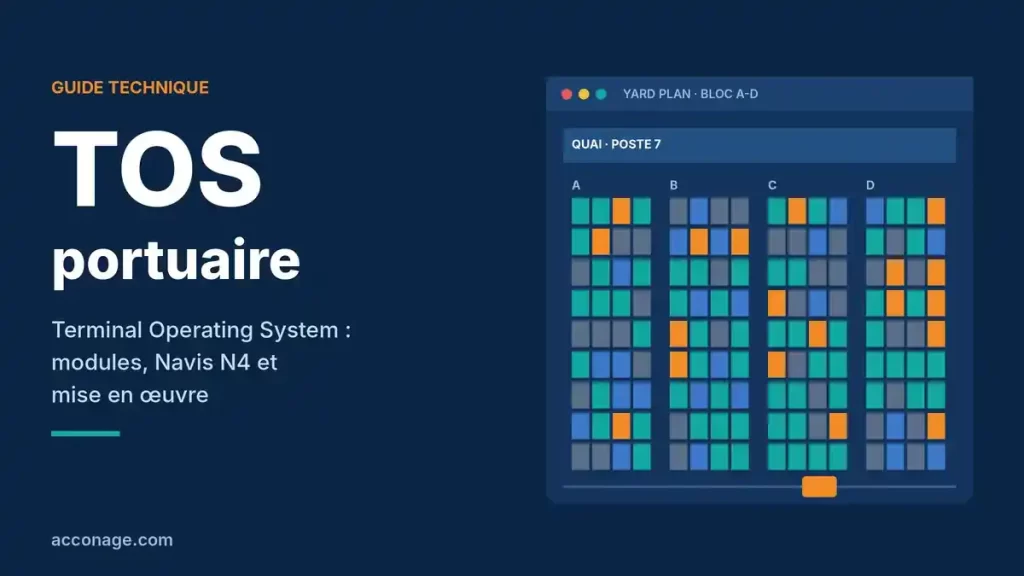 TOS portuaire : écran de plan de parc (yard plan) d'un Terminal Operating System